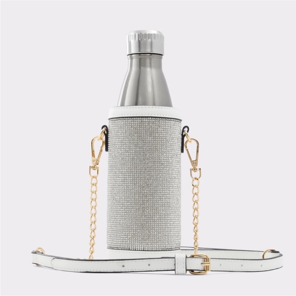 ALDO Rhinestone white and gold hardware water bottle holder